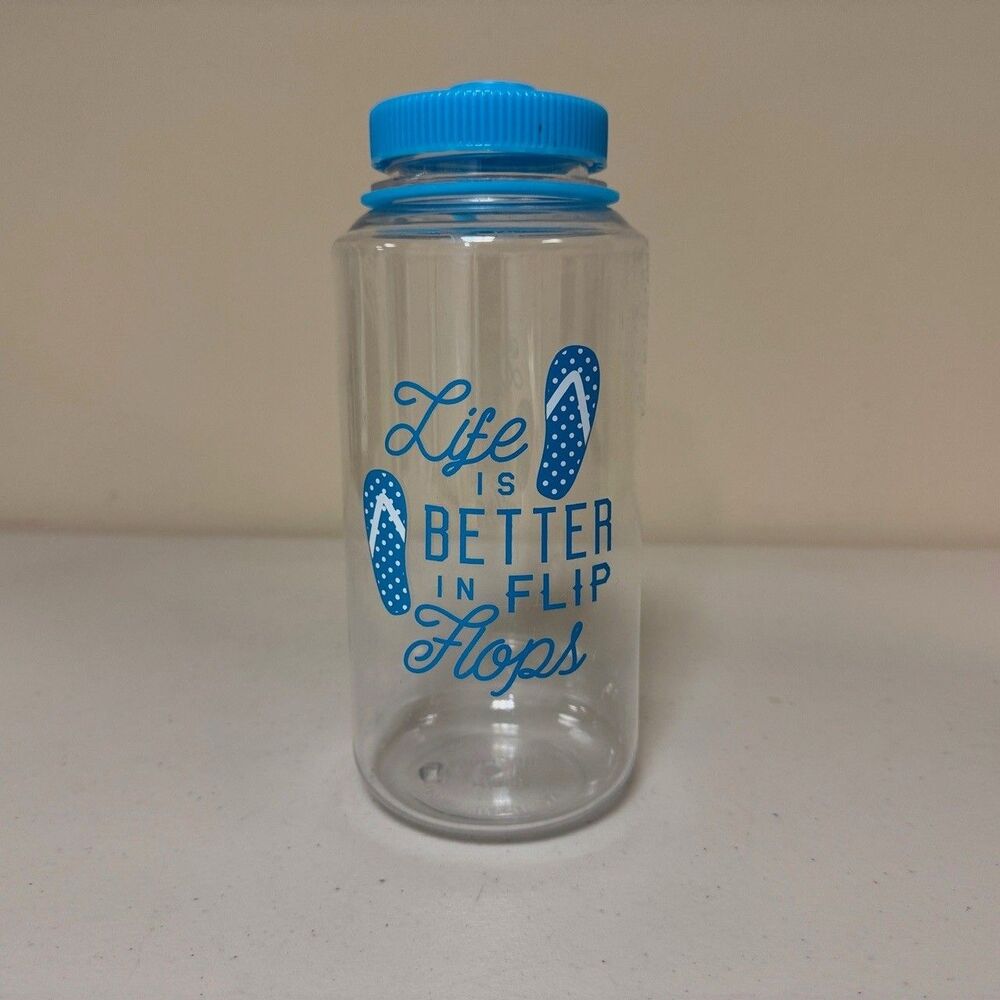 Life Better Flip Flops Clear Blue Water Bottle Large Graphic Summer Beach Drink